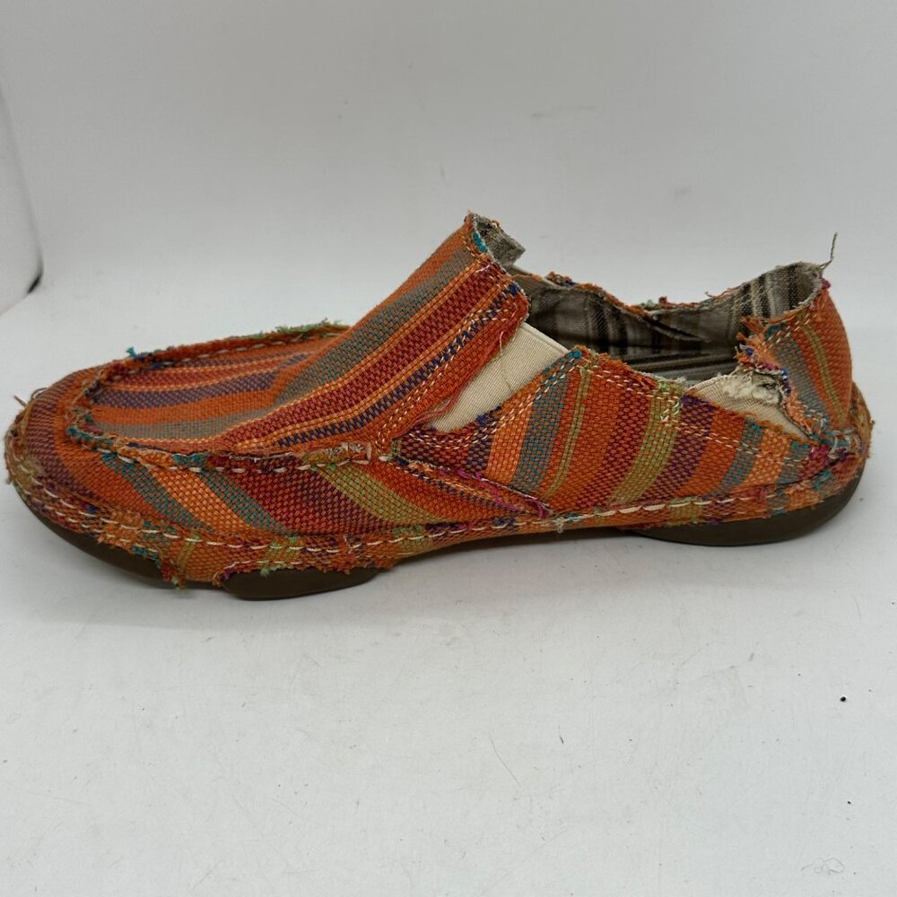 Tony Lama Sz 8 Woman's Multicolor Striped Slip-On Shoes With Frayed Edges